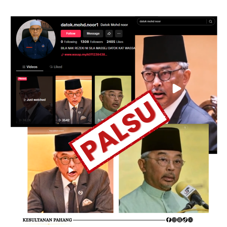 ISTANA PAHANG KESAN AKAUN PALSU TIKTOK GUNA AI PERDAYA ORANG RAMAI